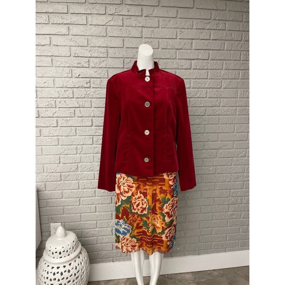 Jones New York Signature Women STRETCH Red Velvet Blazer Size L